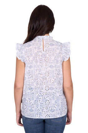 Womens Wrangler Harlow Flutter Sleeve Blouse - Blue (7552900366413)