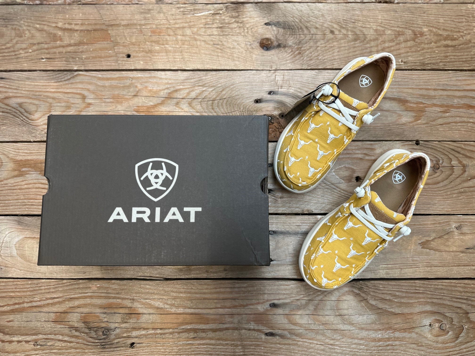 Womens Ariat Hilo Doodle Slip on Shoe - Mustard Steer Heads (7475535609933)