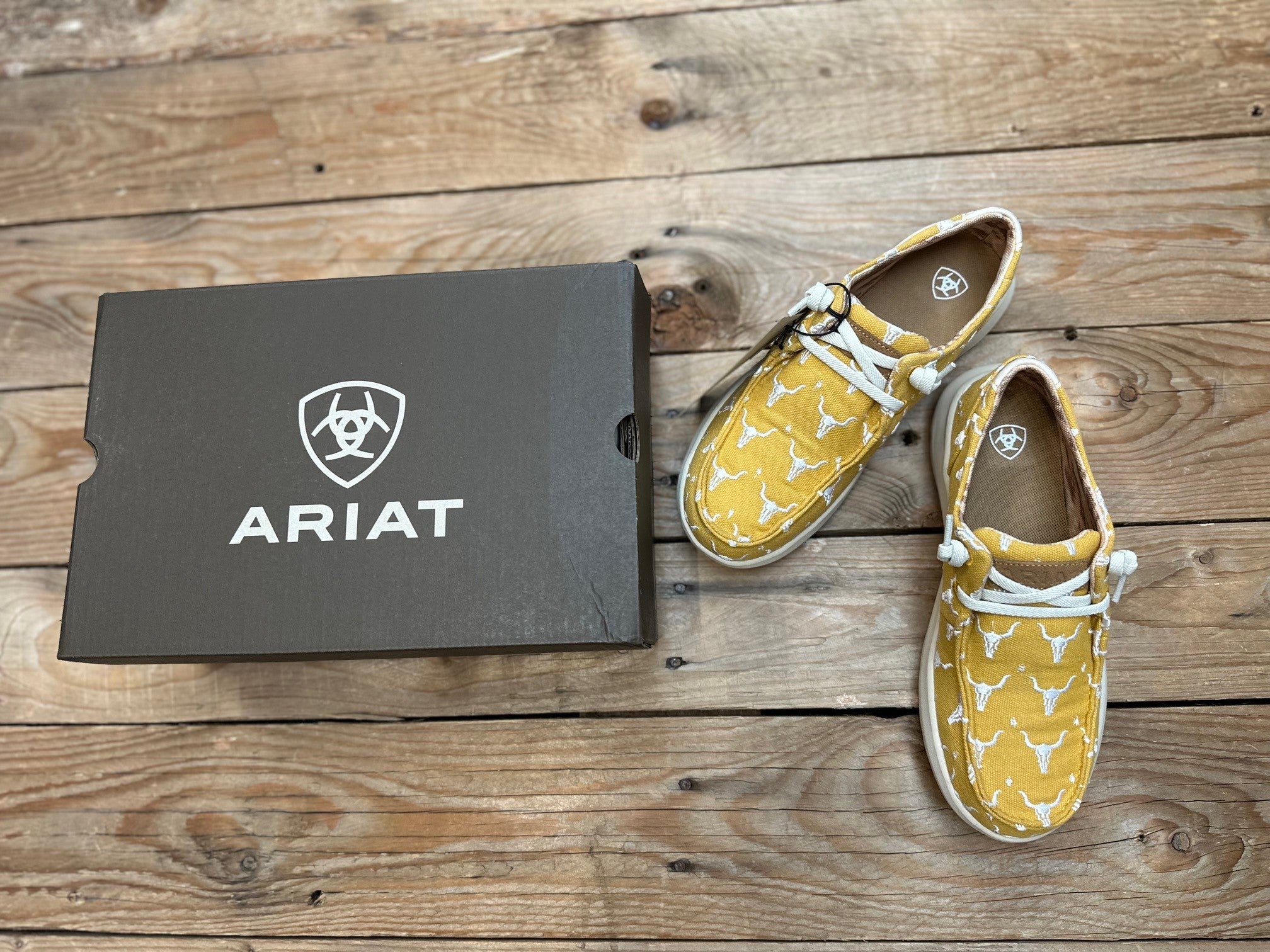 Womens Ariat Hilo Doodle Slip on Shoe - Mustard Steer Heads (7475535609933)