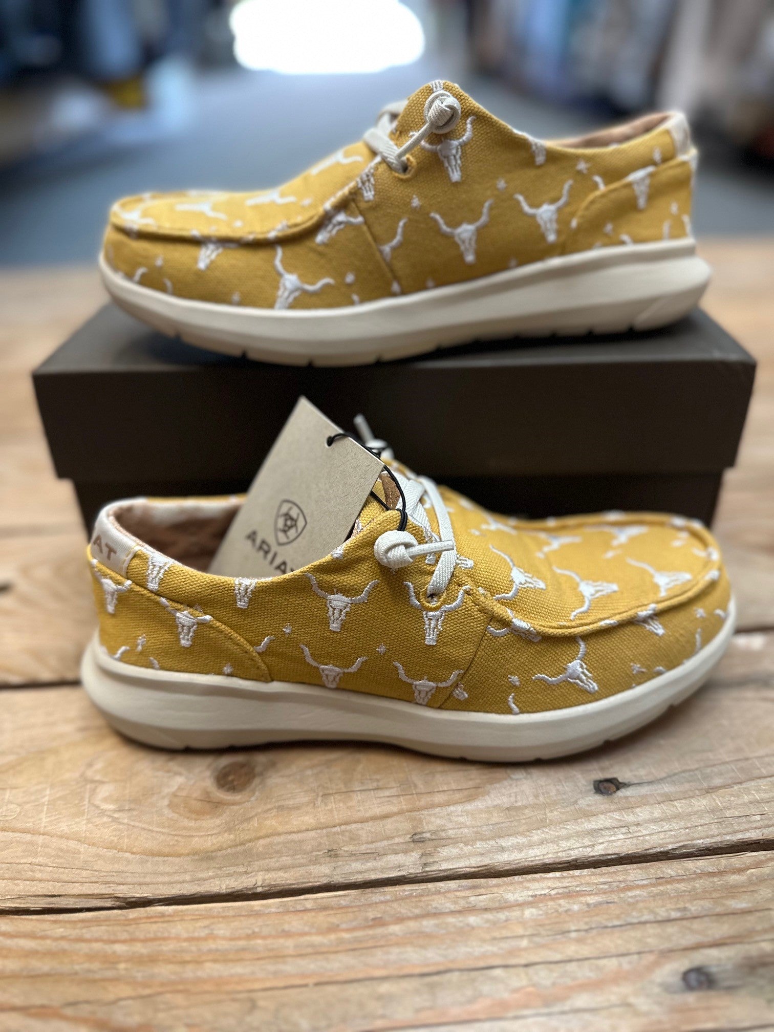 Womens Ariat Hilo Doodle Slip on Shoe - Mustard Steer Heads (7475535609933)