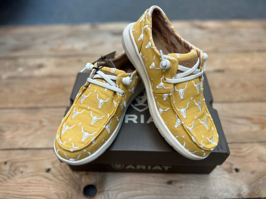 Womens Ariat Hilo Doodle Slip on Shoe - Mustard Steer Heads (7475535609933)