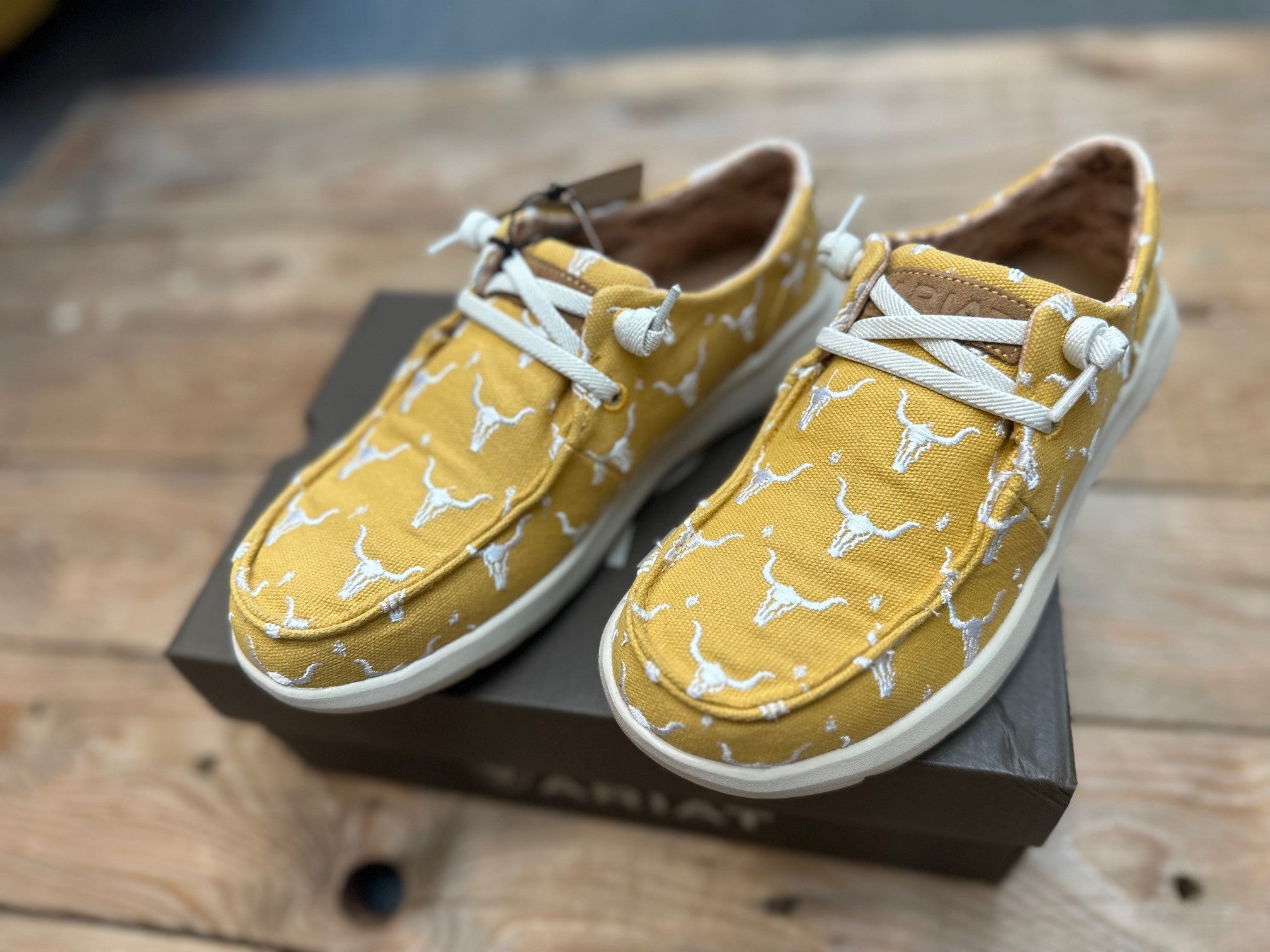 Womens Ariat Hilo Doodle Slip on Shoe - Mustard Steer Heads (7475535609933)