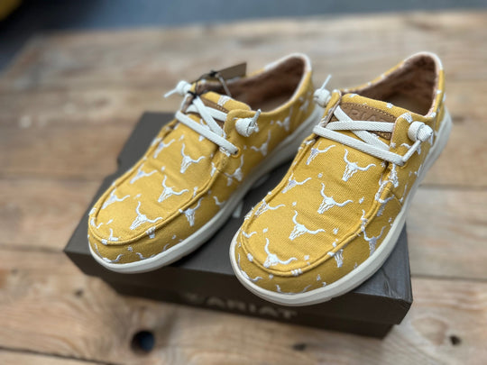 Womens Ariat Hilo Doodle Slip on Shoe - Mustard Steer Heads (7475535609933)