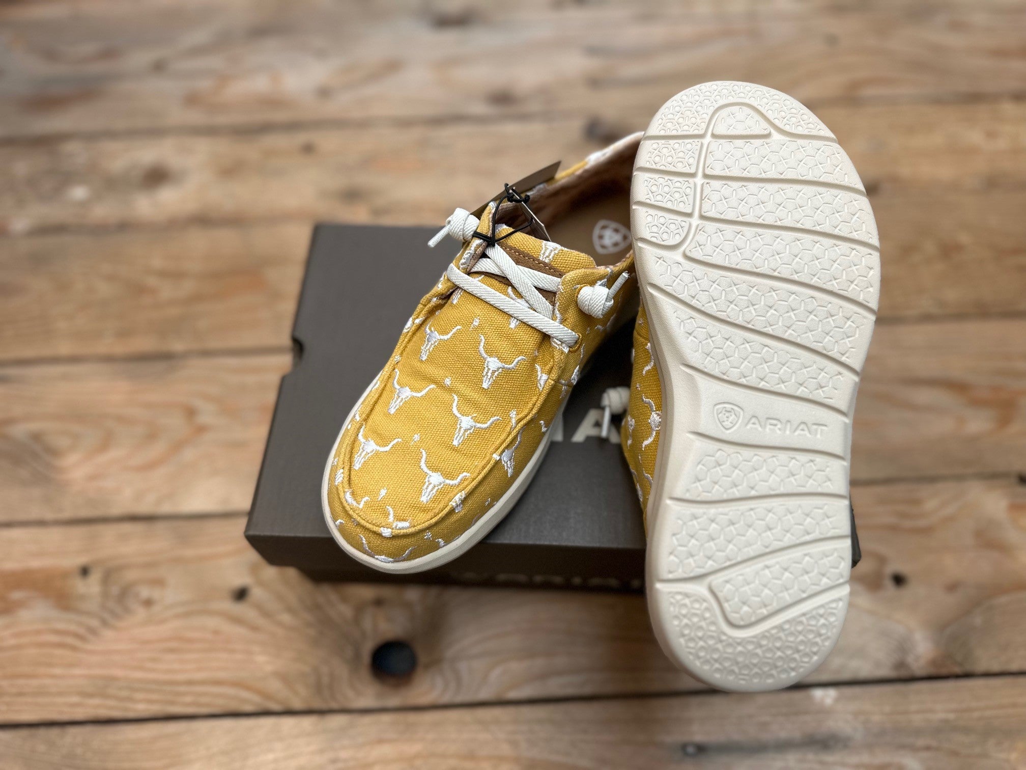 Womens Ariat Hilo Doodle Slip on Shoe - Mustard Steer Heads (7475535609933)