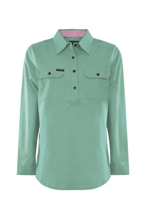 Womens Hard Slog Half Button Light Cotton Long Sleeve Workshirt - Choose Colour