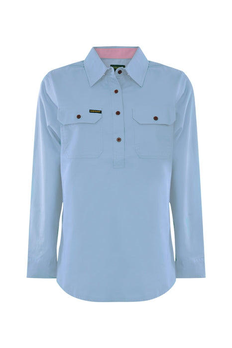 Womens Hard Slog Half Button Light Cotton Long Sleeve Workshirt - Choose Colour