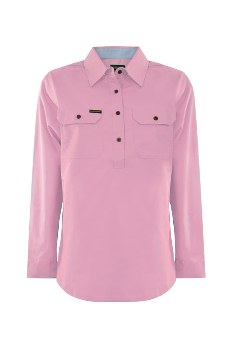 Womens Hard Slog Half Button Light Cotton Long Sleeve Workshirt - Choose Colour