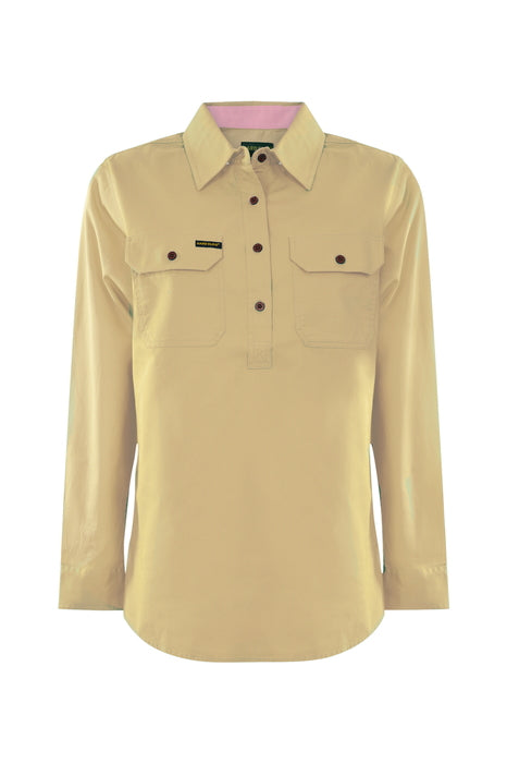 Womens Hard Slog Half Button Light Cotton Long Sleeve Workshirt - Choose Colour