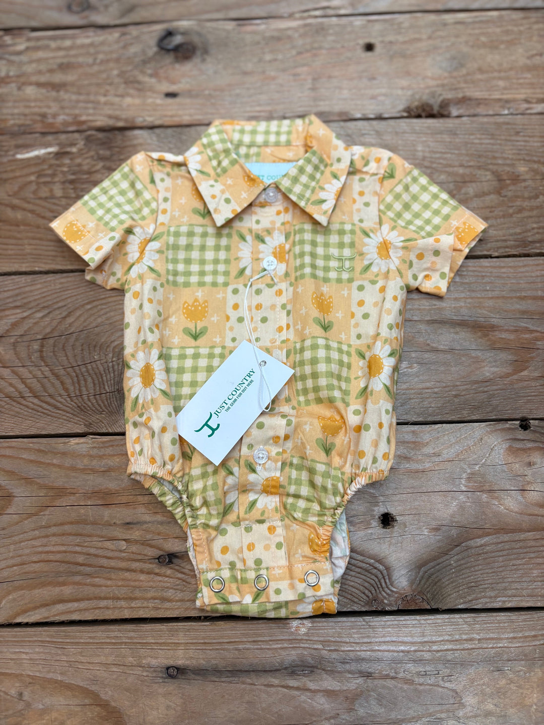 Infant Just Country Frankie Short Sleeve Full Button Workshirt Jumpsuit / Romper - Lemon Daisies