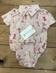 Infant Baby Just Country Frankie Short Sleeve Full Button Workshirt Jumpsuit Romper - Baby Pink Boots