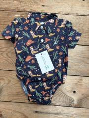 Infant Baby Just Country Frankie Short Sleeve Full Button Workshirt Jumpsuit Romper - Navy Western Boots