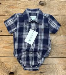 Infant Baby Just Country Frankie Short Sleeve Full Button Workshirt Jumpsuit Romper - Navy &amp; White Plaid