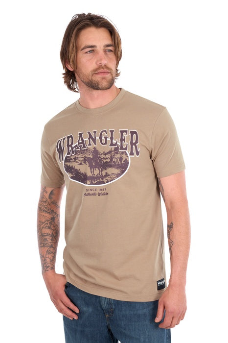 Mens Wrangler James Short Sleeve Tee Tshirt - Tan