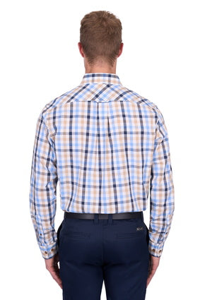 Men’s Thomas Cook Jesse Check 2-Pocket Long Sleeve Shirt - Navy / Tan