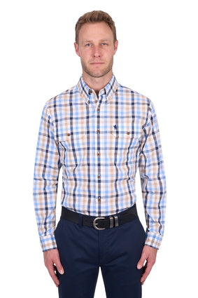 Men’s Thomas Cook Jesse Check 2-Pocket Long Sleeve Shirt - Navy / Tan