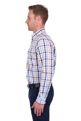 Men’s Thomas Cook Jesse Check 2-Pocket Long Sleeve Shirt - Navy / Tan