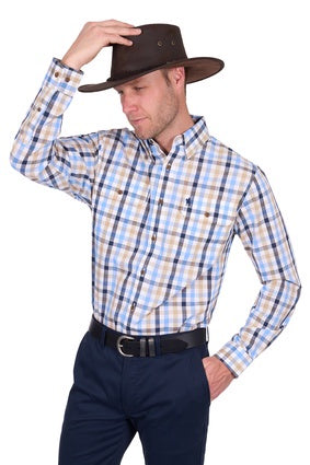 Men’s Thomas Cook Jesse Check 2-Pocket Long Sleeve Shirt - Navy / Tan