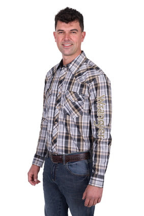 Mens Wrangler Joel Logo LS Shirt - Black / Tan (7554313453645)