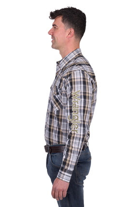 Mens Wrangler Joel Logo LS Shirt - Black / Tan (7554313453645)