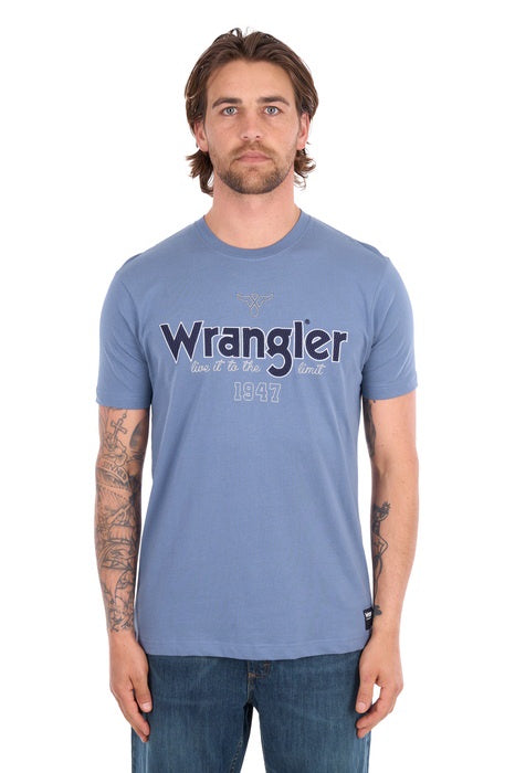Mens Wrangler John Short Sleeve Tee Tshirt - Storm Blue