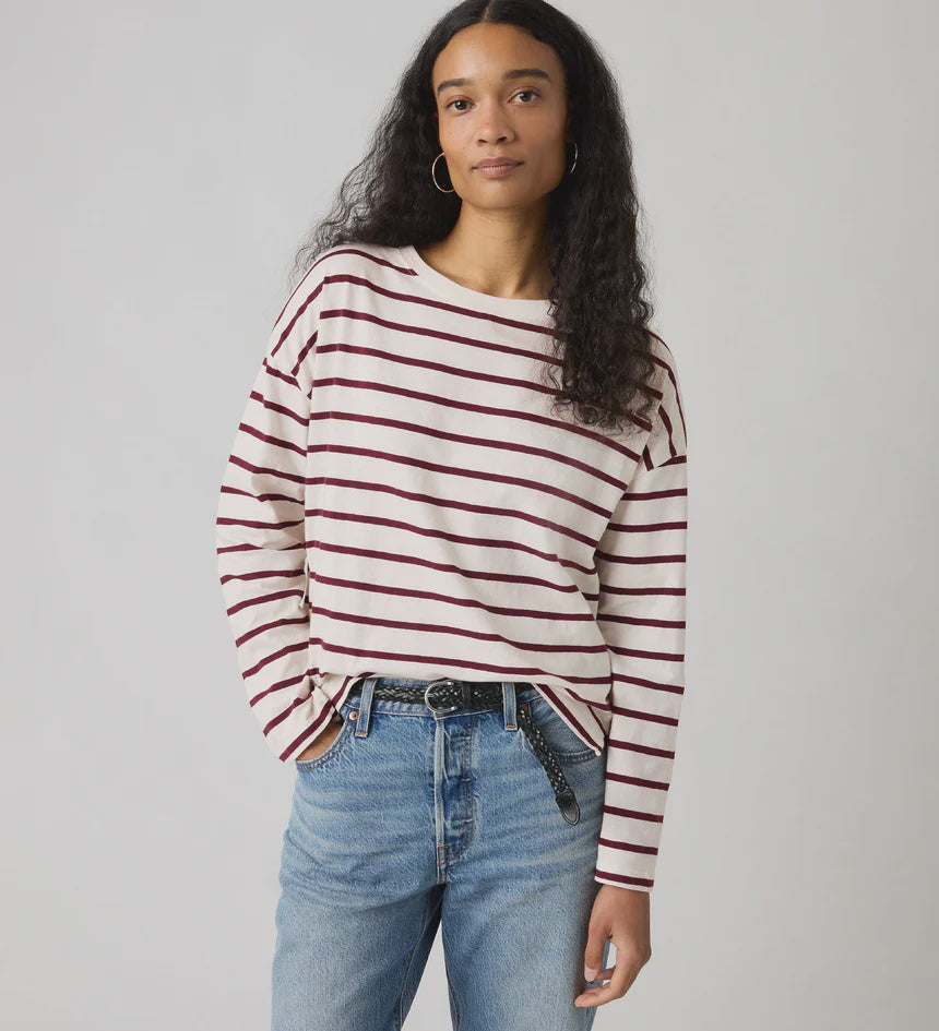 Womens Levi Strauss Julie Slub Long Sleeve Tee Tshirt -Saint Stripe Egret Tawny Port
