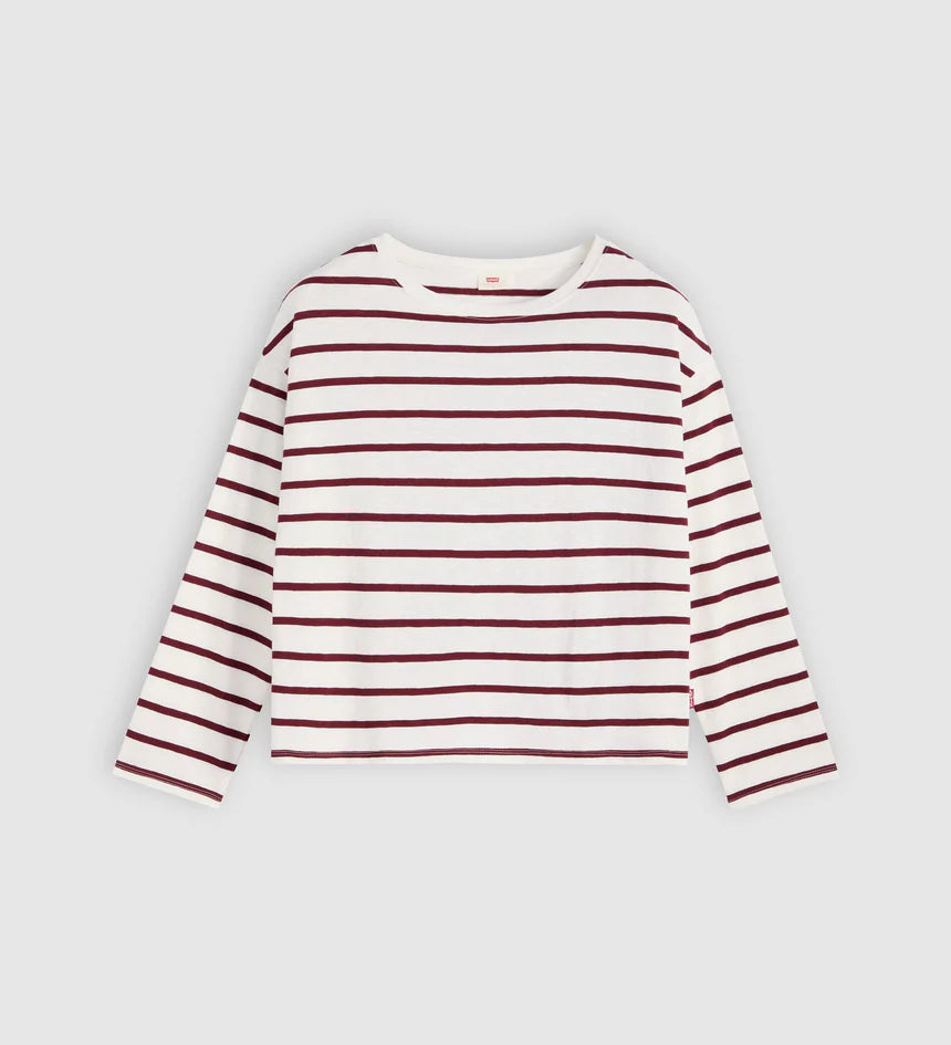 Womens Levi Strauss Julie Slub Long Sleeve Tee Tshirt -Saint Stripe Egret Tawny Port