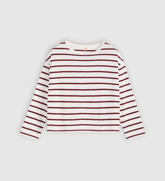 Womens Levi Strauss Julie Slub Long Sleeve Tee Tshirt -Saint Stripe Egret Tawny Port