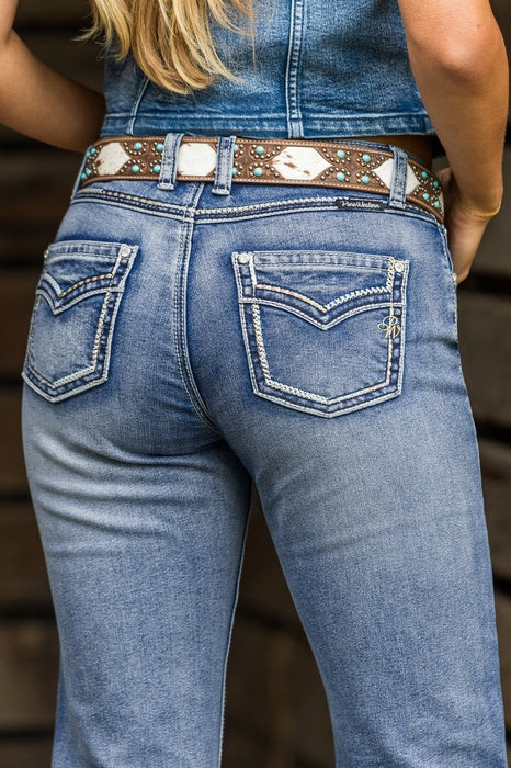 Womens Pure Western Julietta Relaxed Rider Mid Waisted Jean - 36 Leg