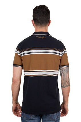 Mens Wrangler Kane Polo Shirt  - Black / Tan (7351243800653)