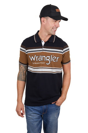 Mens Wrangler Kane Polo Shirt  - Black / Tan (7351243800653)