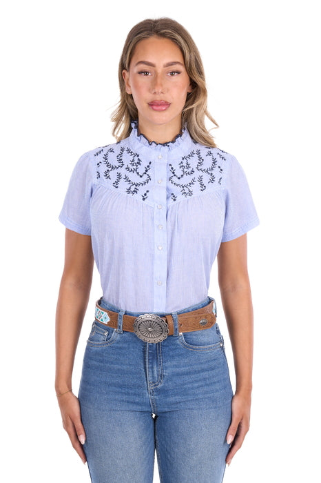 Womens Pure Western Kara Short Sleeve Shirt - Blue / White
