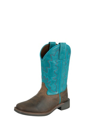 Childrens Pure Western Andi Leather Cowboy Cowgirl Boot - Bark / Turquoise