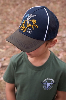 Kids Wrangler Robert Trucker Cap - Navy / Tan