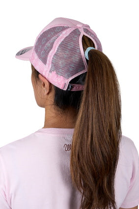 Womens Wrangler Kimmy High Profile Ponytail Trucker Cap - Pink