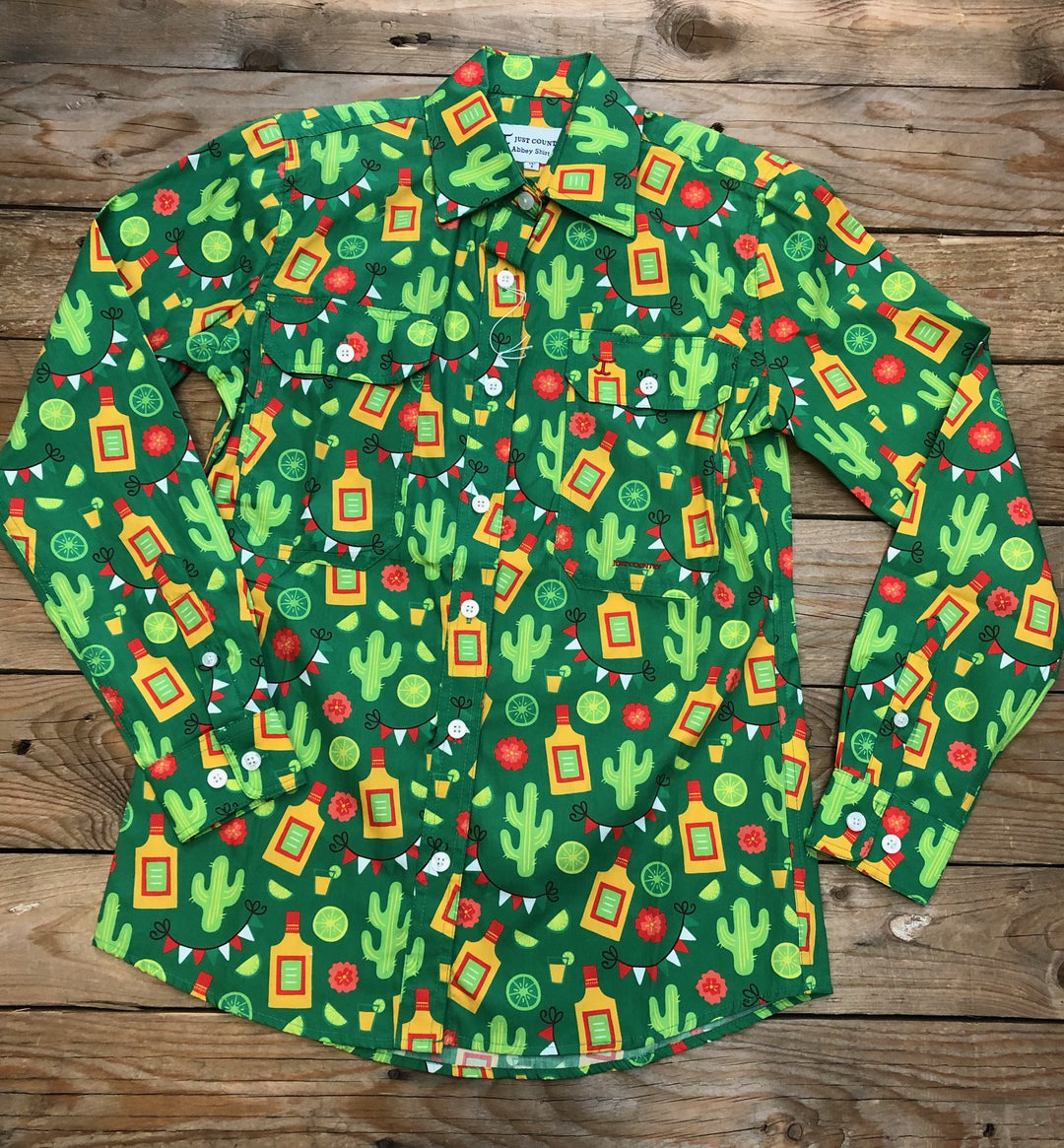 Womens Just Country Abbey Long Sleeve Full Button Workshirt - Green Cactus (7336637169741)