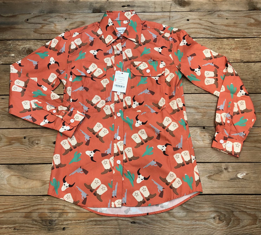 Womens Just Country Abbey Long Sleeve Full Button Workshirt - Orange Western Boots (7336637300813)