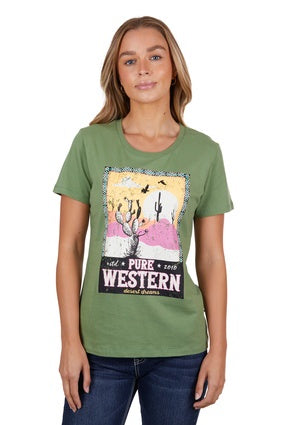 Womens Pure Western Lauren SS Tee Tshirt - Moss (7327723651149)