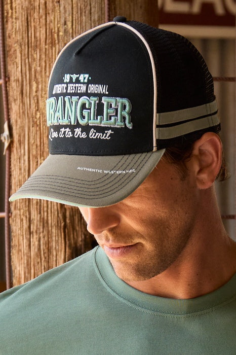 Mens Wrangler Layton High Profile Trucker Cap - Black / Sage