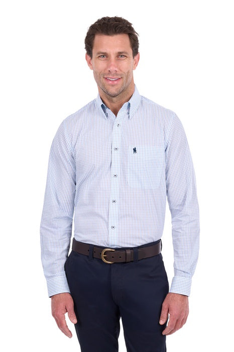 Mens Thomas Cook Leo 1 Pocket Long Sleeve Shirt - White / Blue