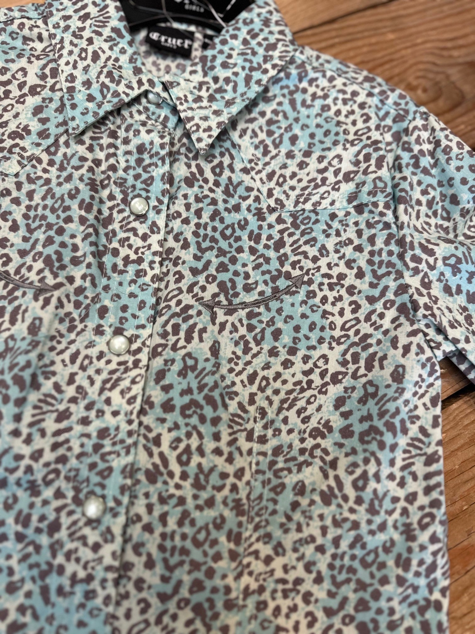 Girls Cruel Denim Turquoise Leopard Shirt (6815069143117)