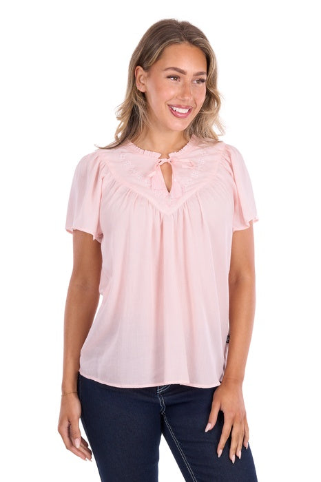 Womens Pure Western Leslie Short Sleeve Blouse - Blush