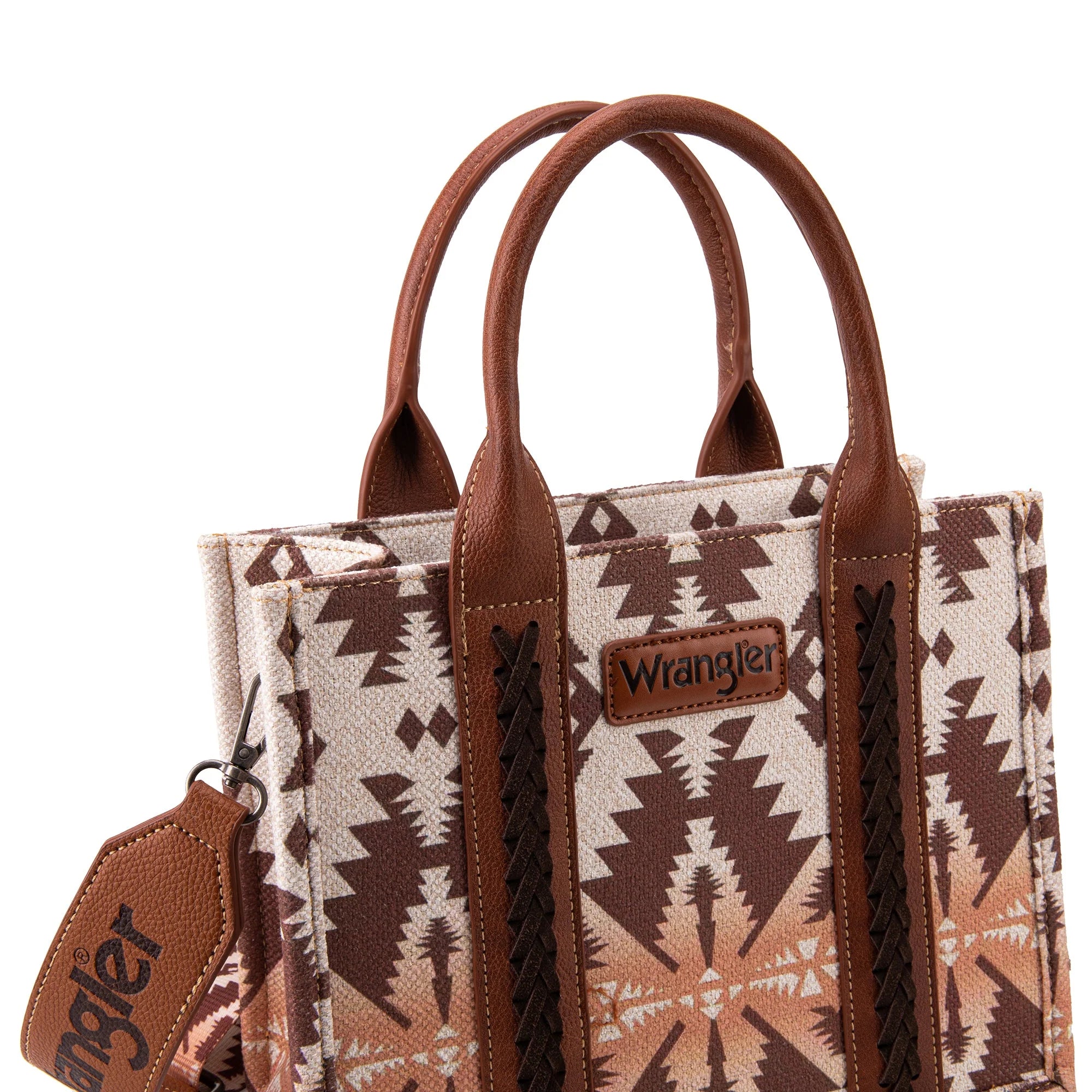 A Wrangler Southwestern Print Small Canvas Tote / Crossbody Bag - Light Coffee (6969633767501)