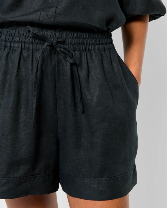 Womens Linen Blend Shorts - Black
