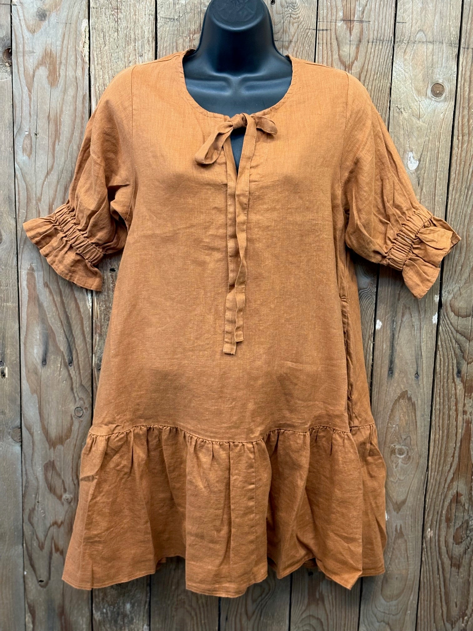 Womens Pilbara Tilly Linen  3/4  Sleeve Dress (7553473151053)