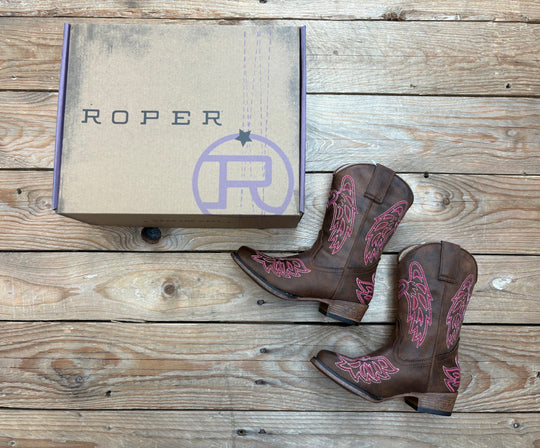 Little Kids Roper Riley Wings Boot - Tan