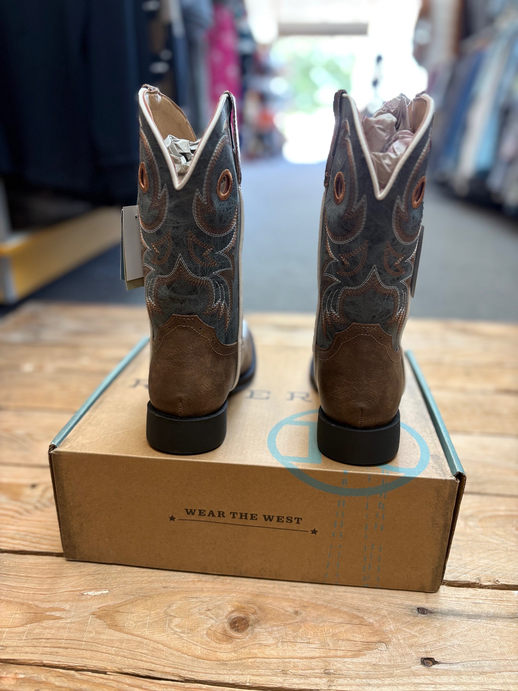 Kids Roper Daniel Boot - Brown / Blue