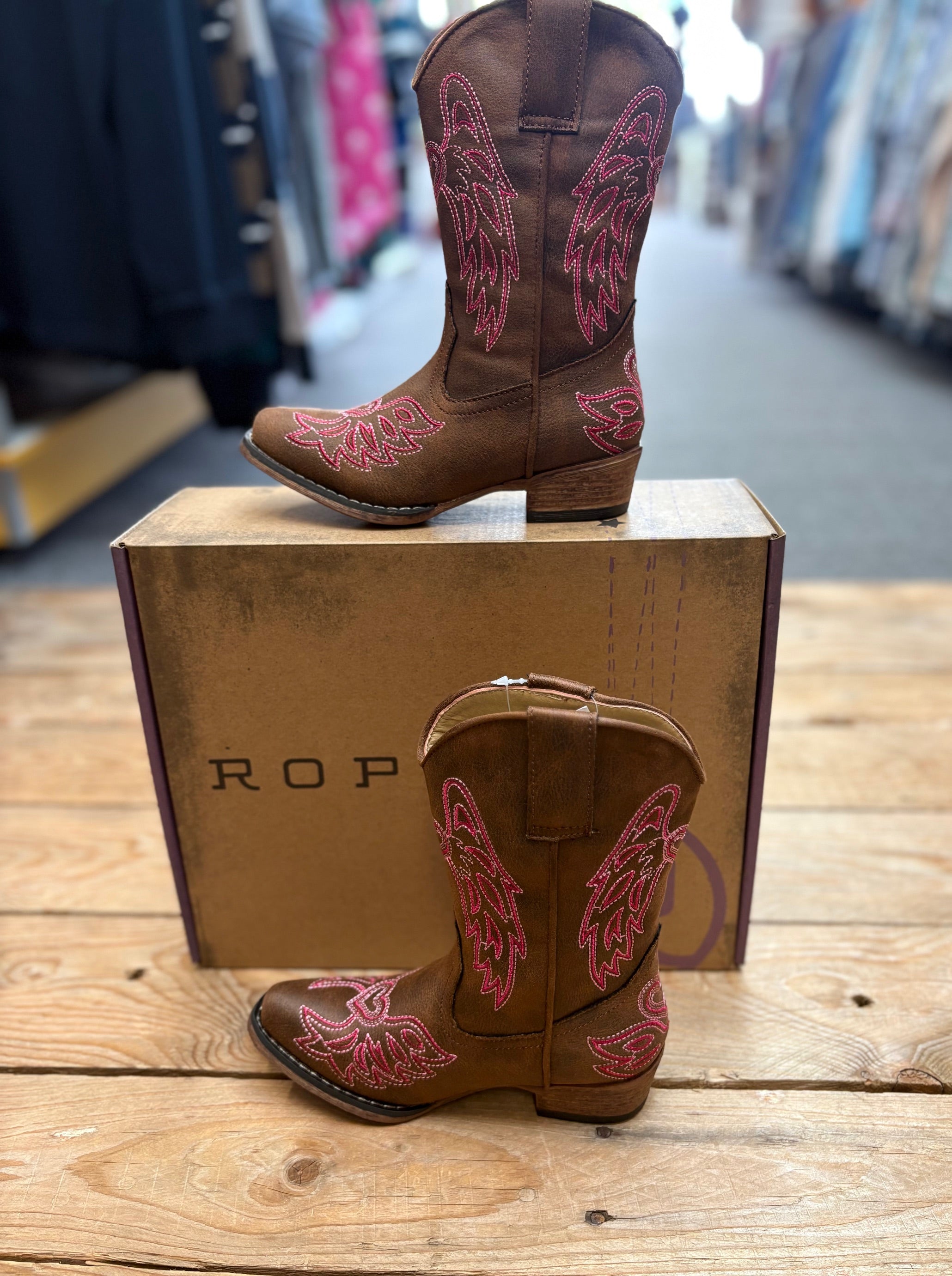 Little Kids Roper Riley Wings Boot - Tan