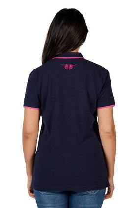 Womens Bullzye Logan Polo Shirt - Navy / Pink (7350928605261)