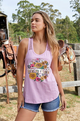 Womens Pure Western Loretta Tank Singlet - Pink (7327721291853)