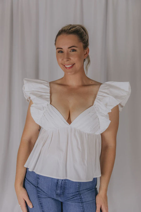 Womens El Jay Lori Flutter Top with Back Tie - White